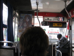 Kiss poster in a bus playing laud rock music!